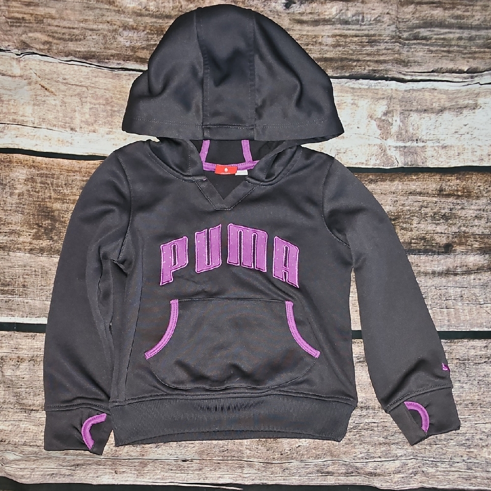 PUMA Kids Black Hoodie with Purple Accents